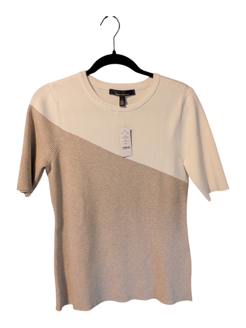 White House Black Market Diagonal Colorblock Short Sleeve Top - Cream & Tan
